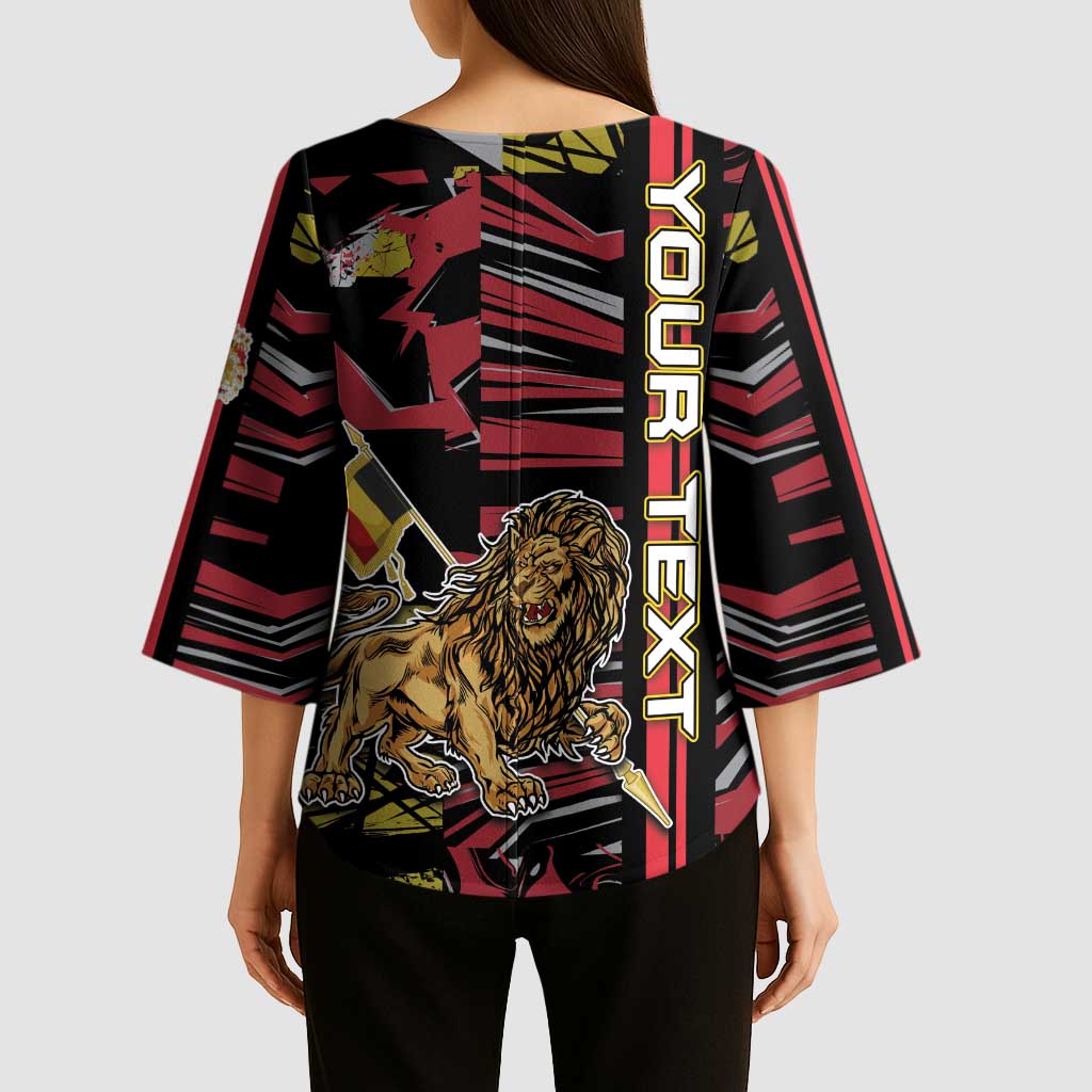Personalized Belgium Kimono Sleeve Blouse Lion Holding Flag - Wonder Print Shop