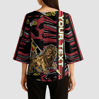 Personalized Belgium Kimono Sleeve Blouse Lion Holding Flag - Wonder Print Shop