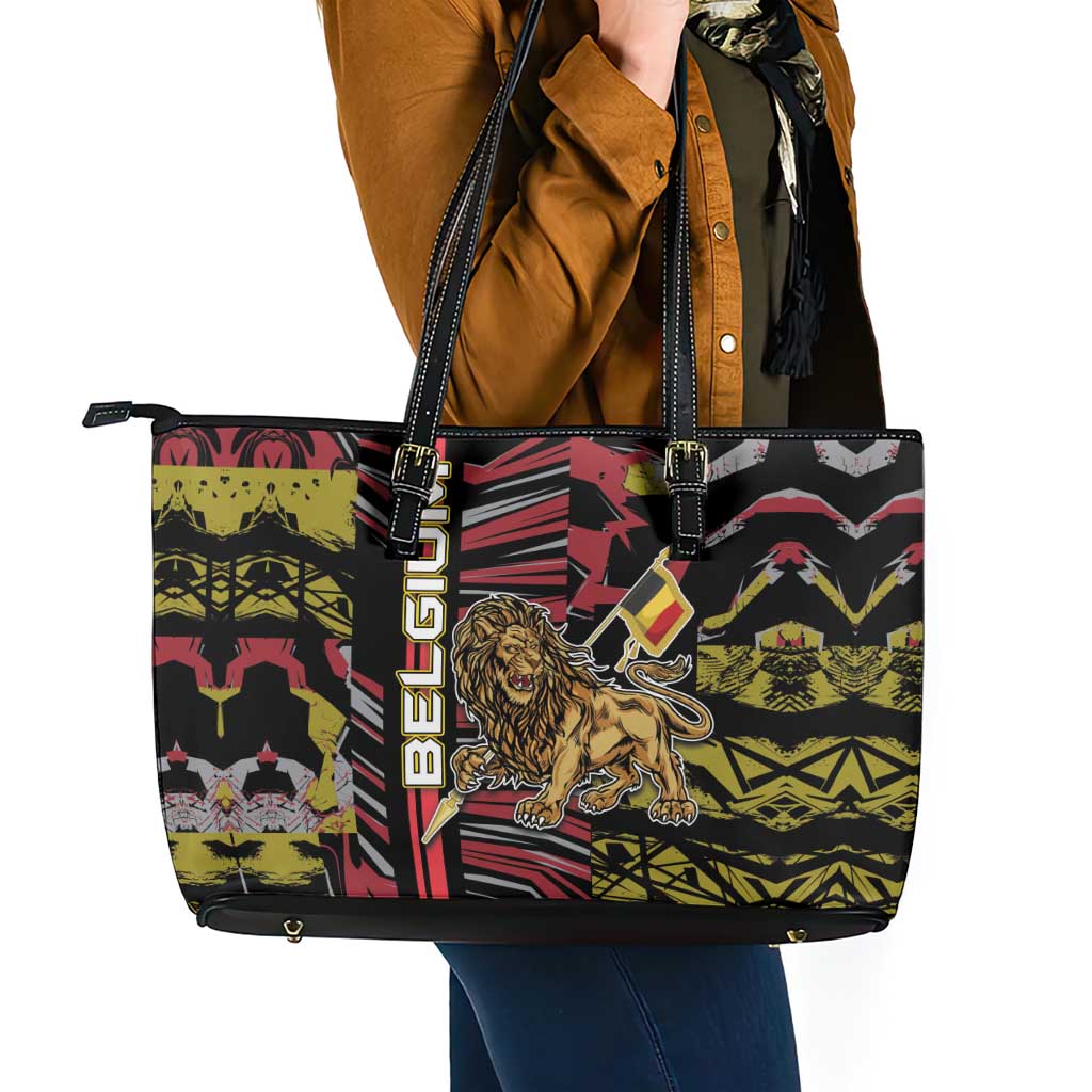 Belgium Leather Tote Bag Lion Holding Flag - Wonder Print Shop