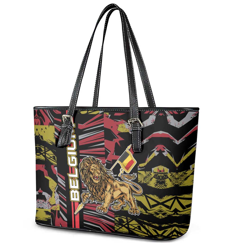 Belgium Leather Tote Bag Lion Holding Flag - Wonder Print Shop