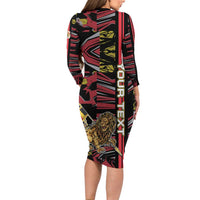 Personalized Belgium Long Sleeve Bodycon Dress Lion Holding Flag - Wonder Print Shop