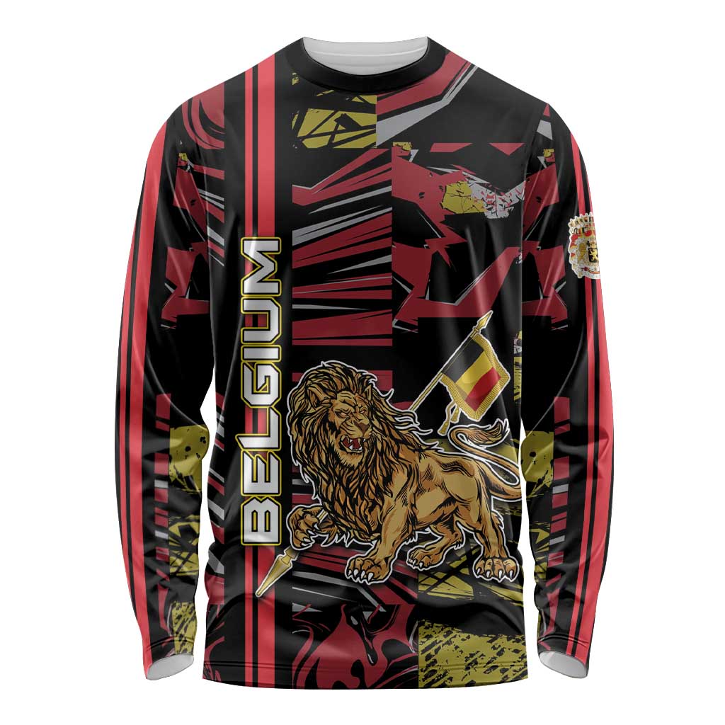 Personalized Belgium Long Sleeve Shirt Lion Holding Flag - Wonder Print Shop