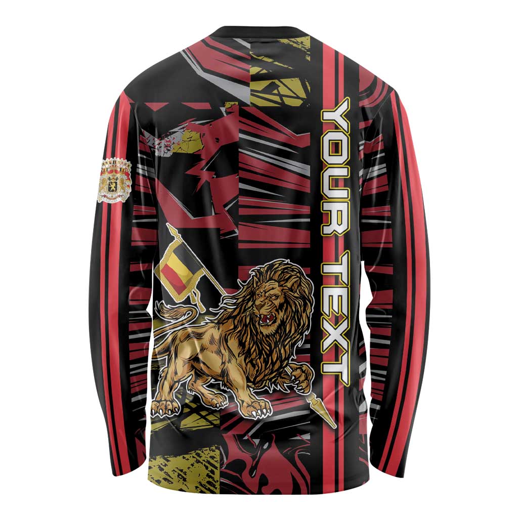 Personalized Belgium Long Sleeve Shirt Lion Holding Flag - Wonder Print Shop