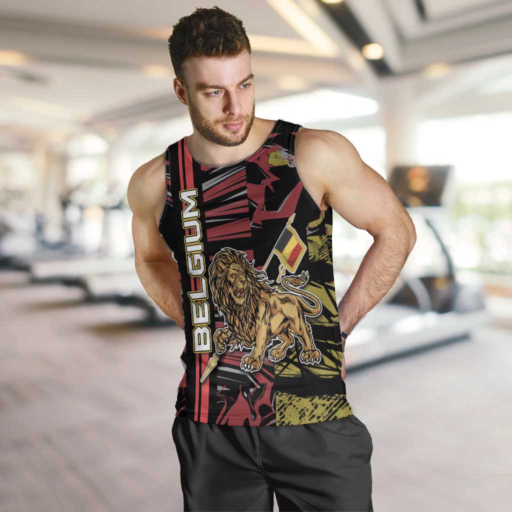 Personalized Belgium Men Tank Top Lion Holding Flag - Wonder Print Shop