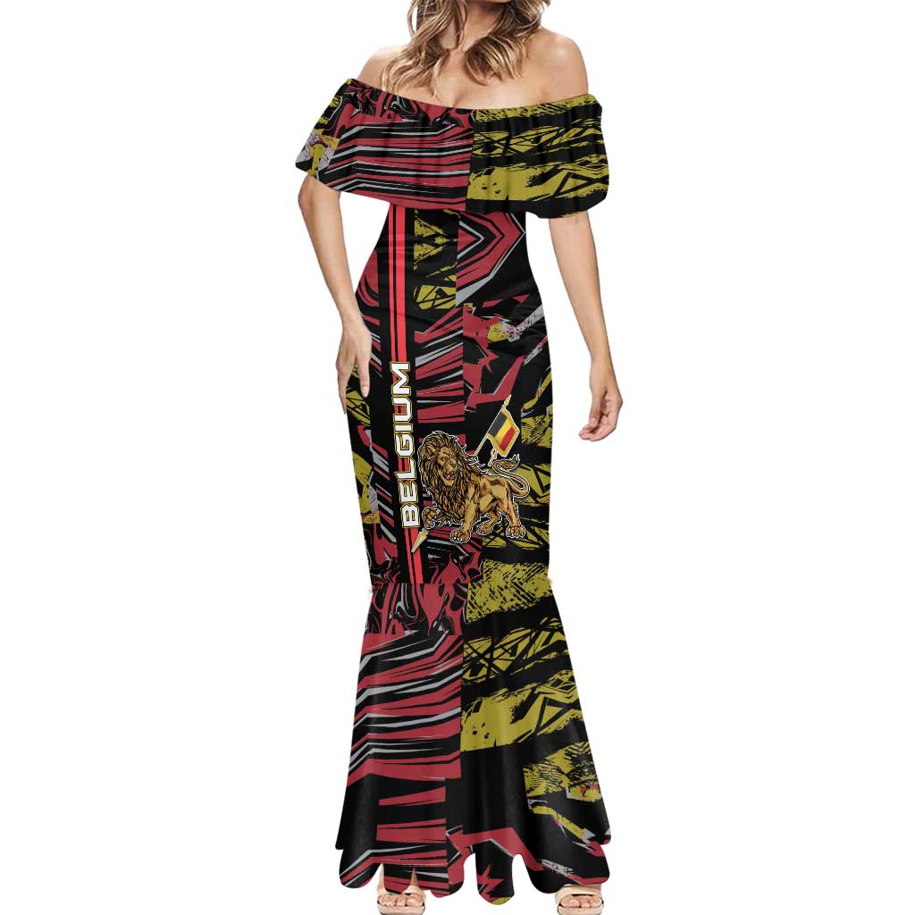 Personalized Belgium Mermaid Dress Lion Holding Flag - Wonder Print Shop