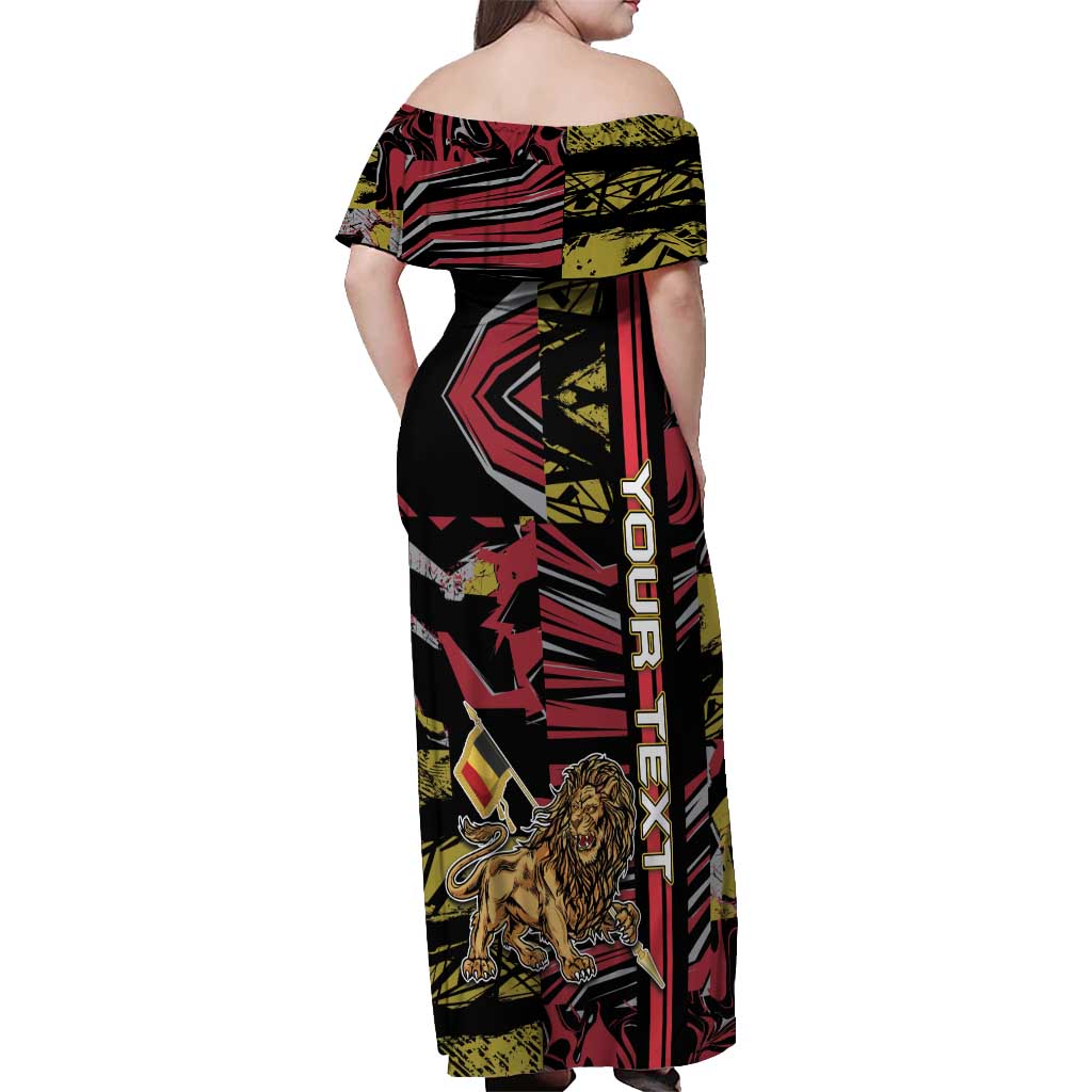 Personalized Belgium Off Shoulder Maxi Dress Lion Holding Flag - Wonder Print Shop