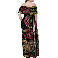 Personalized Belgium Off Shoulder Maxi Dress Lion Holding Flag - Wonder Print Shop