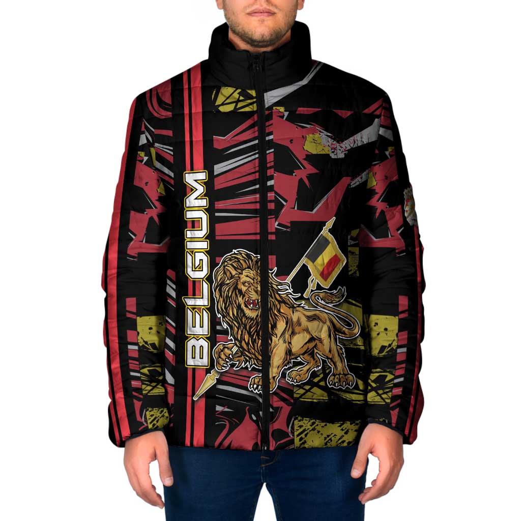 Personalized Belgium Padded Jacket Lion Holding Flag - Wonder Print Shop