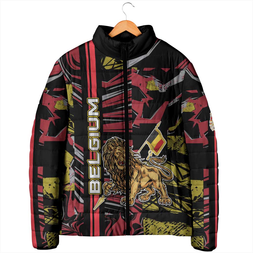 Personalized Belgium Padded Jacket Lion Holding Flag - Wonder Print Shop