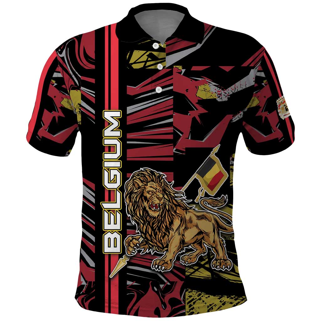 Personalized Belgium Polo Shirt Lion Holding Flag - Wonder Print Shop