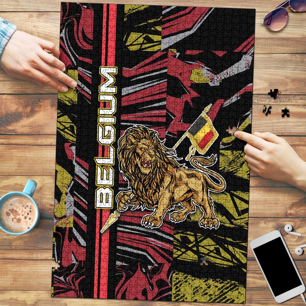 Belgium Puzzle Lion Holding Flag - Wonder Print Shop