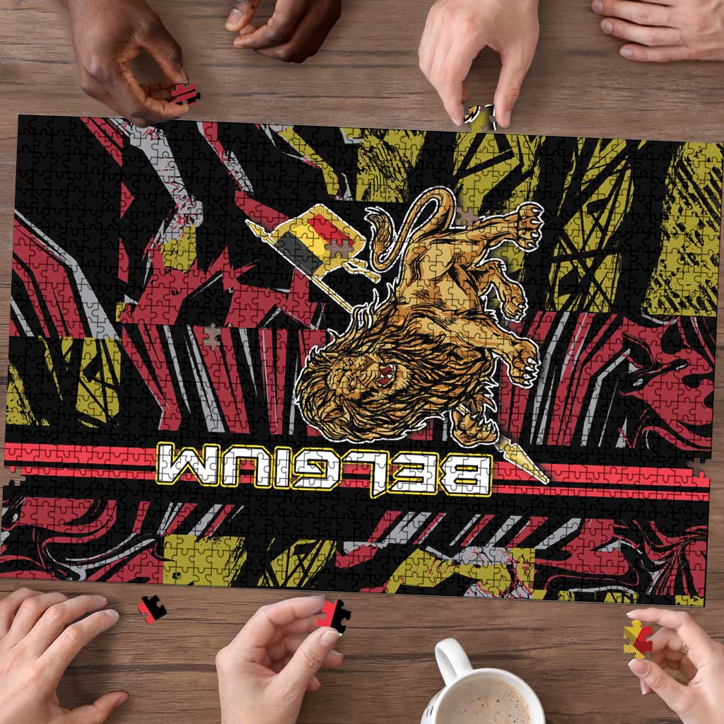 Belgium Puzzle Lion Holding Flag - Wonder Print Shop