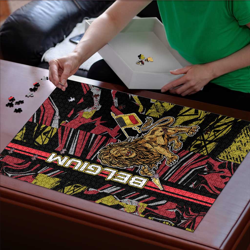 Belgium Puzzle Lion Holding Flag - Wonder Print Shop