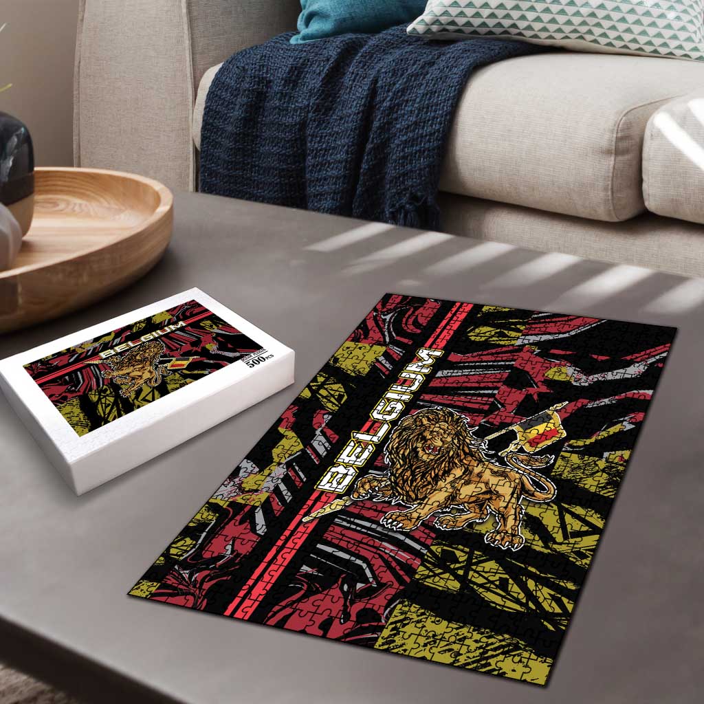 Belgium Puzzle Lion Holding Flag - Wonder Print Shop