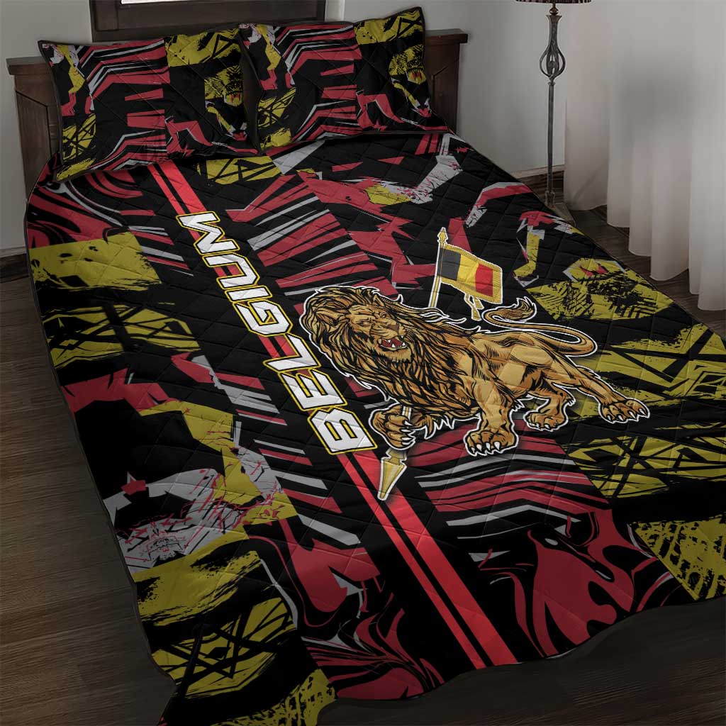 Belgium Quilt Bed Set Lion Holding Flag - Wonder Print Shop