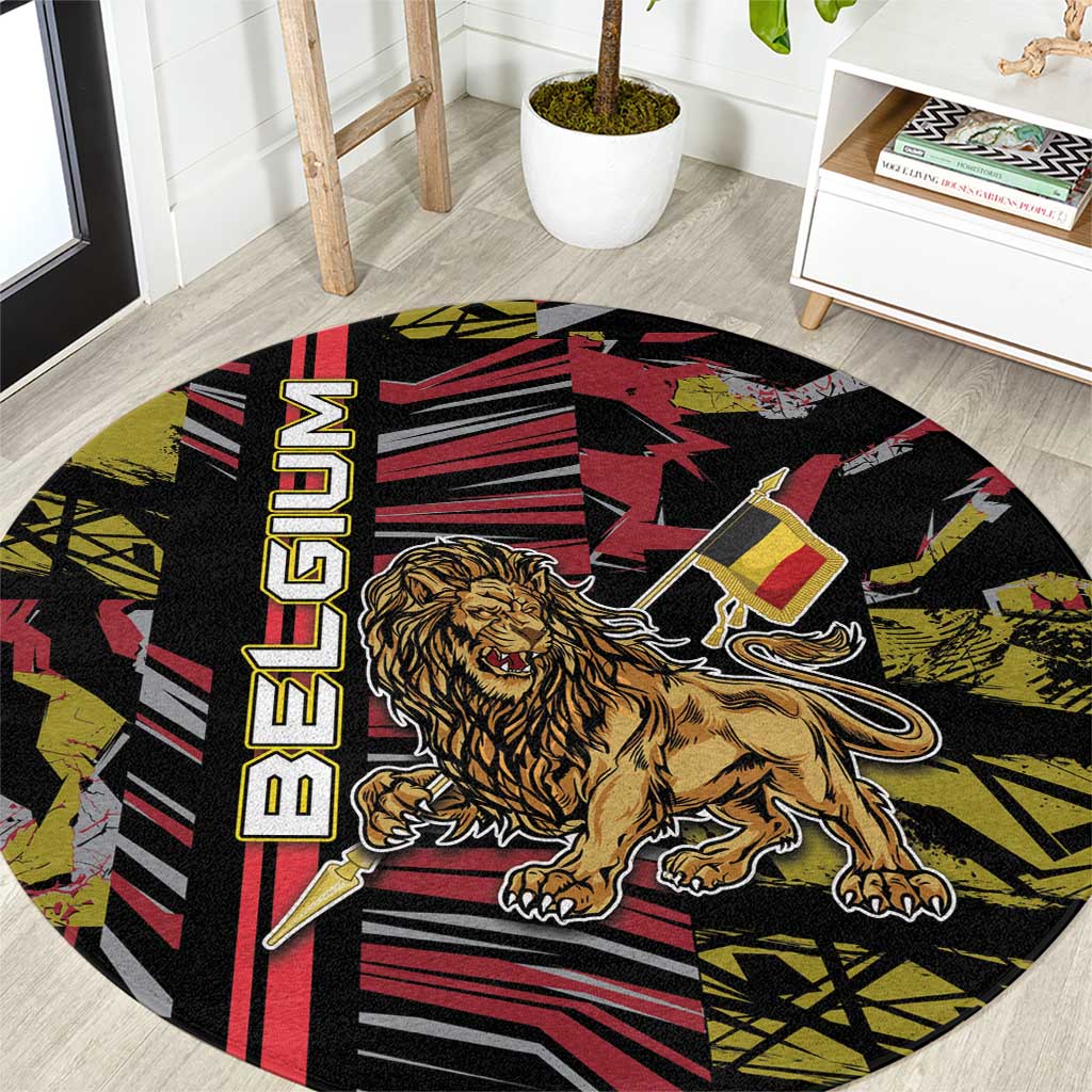 Belgium Round Carpet Lion Holding Flag - Wonder Print Shop