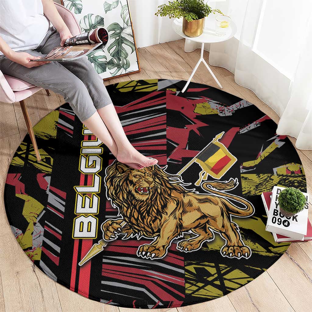Belgium Round Carpet Lion Holding Flag - Wonder Print Shop