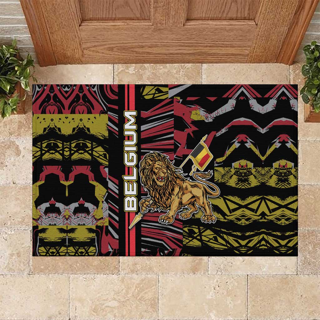 Belgium Rubber Doormat Lion Holding Flag - Wonder Print Shop