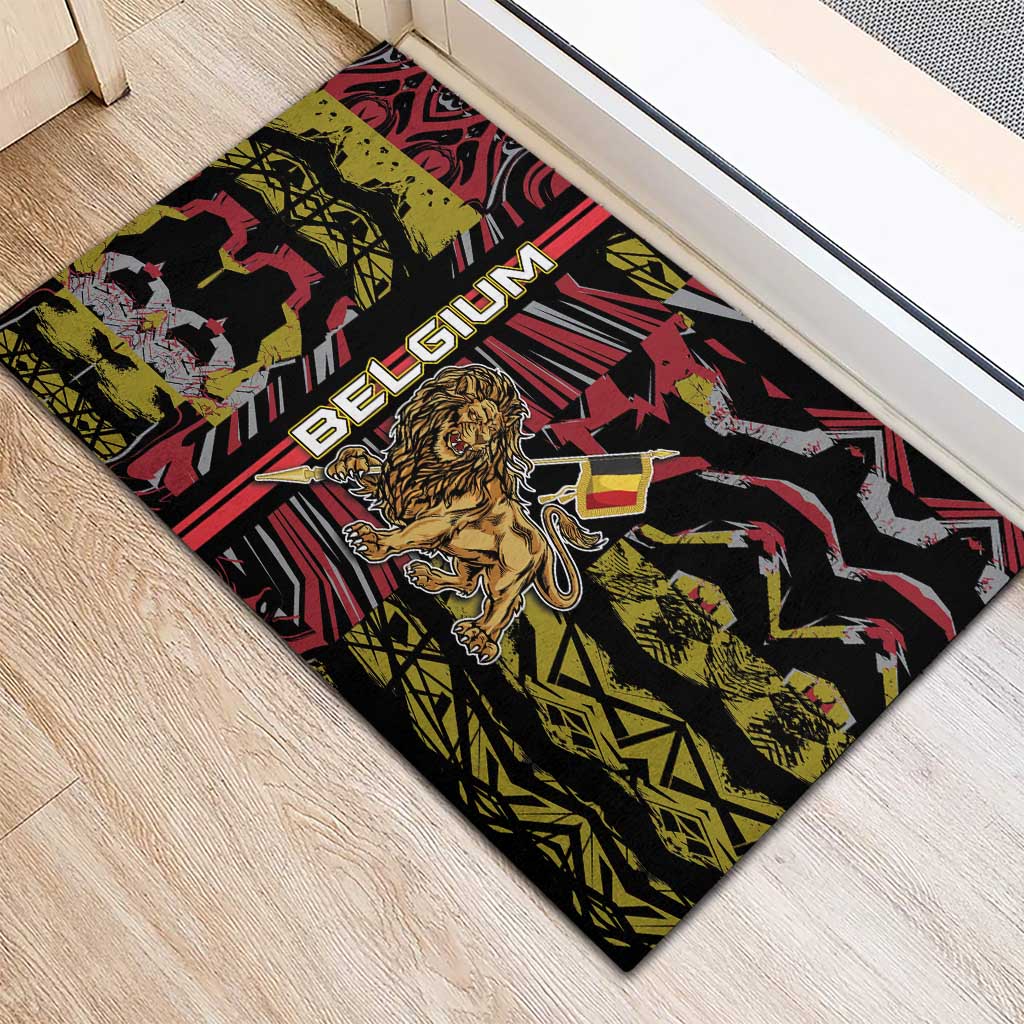 Belgium Rubber Doormat Lion Holding Flag - Wonder Print Shop