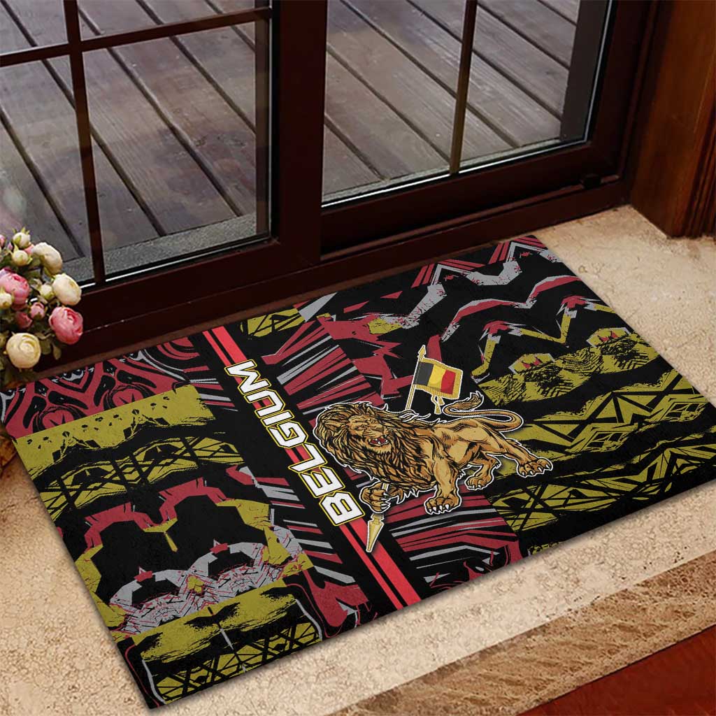 Belgium Rubber Doormat Lion Holding Flag - Wonder Print Shop