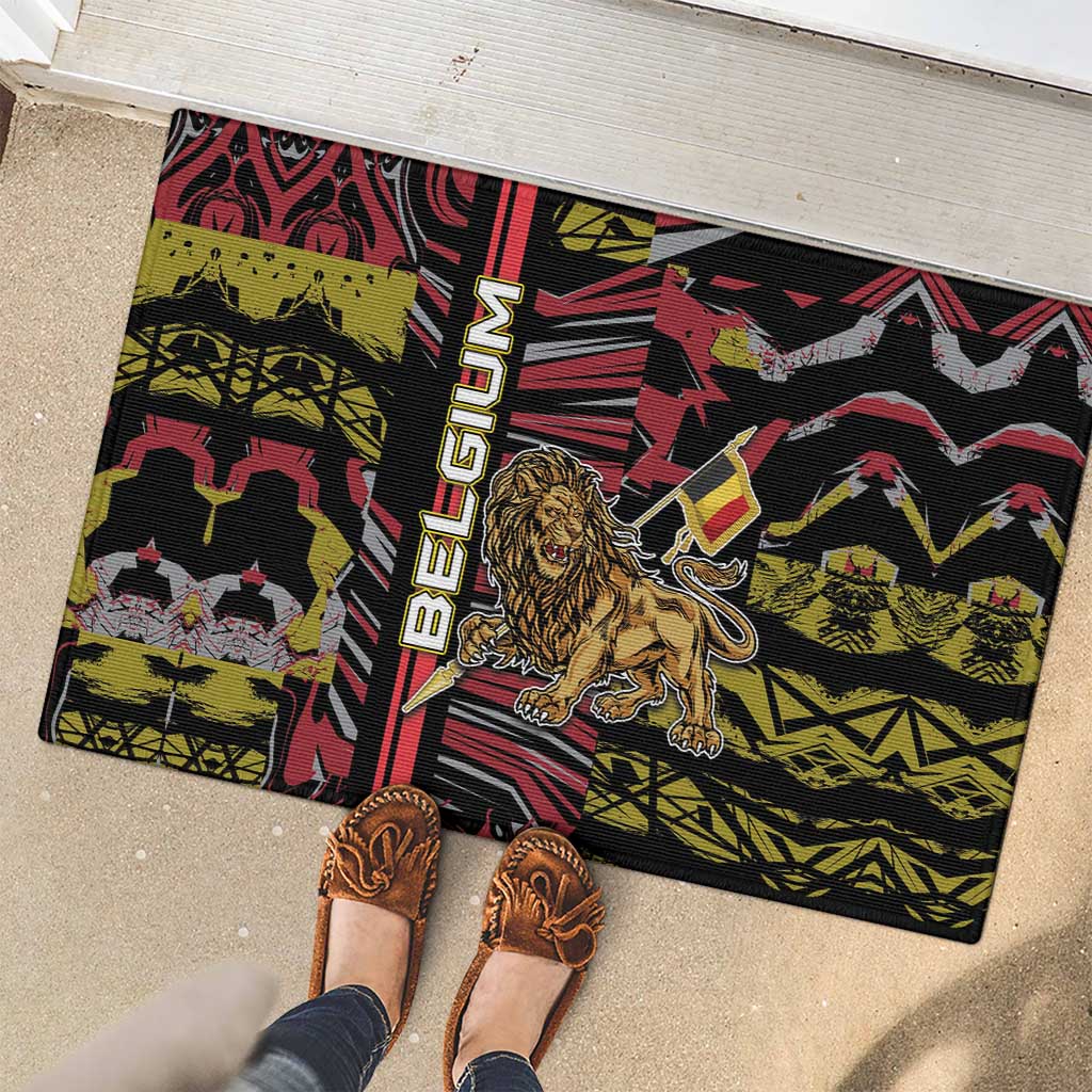 Belgium Rubber Doormat Lion Holding Flag - Wonder Print Shop