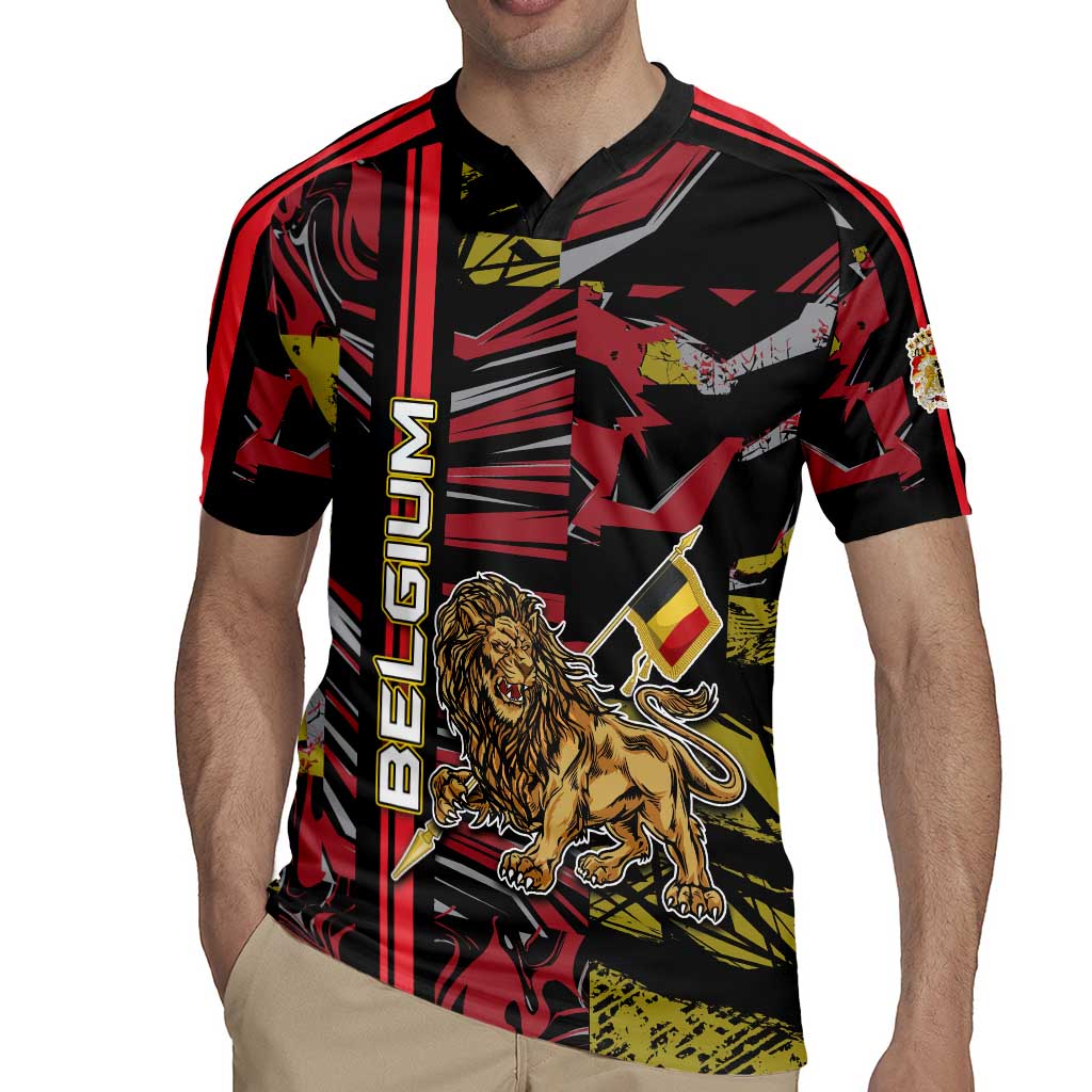 Personalized Belgium Rugby Jersey Lion Holding Flag - Wonder Print Shop