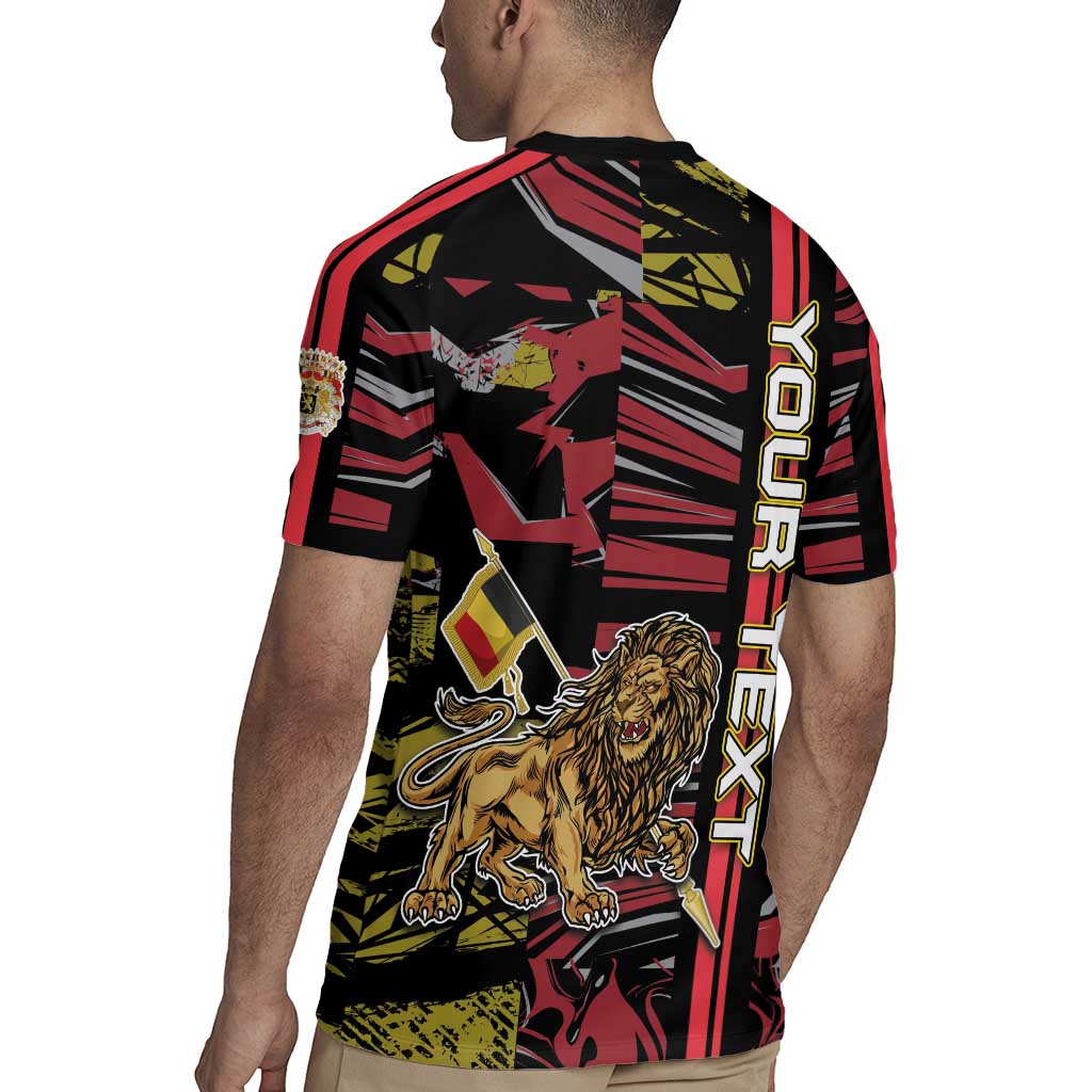Personalized Belgium Rugby Jersey Lion Holding Flag - Wonder Print Shop