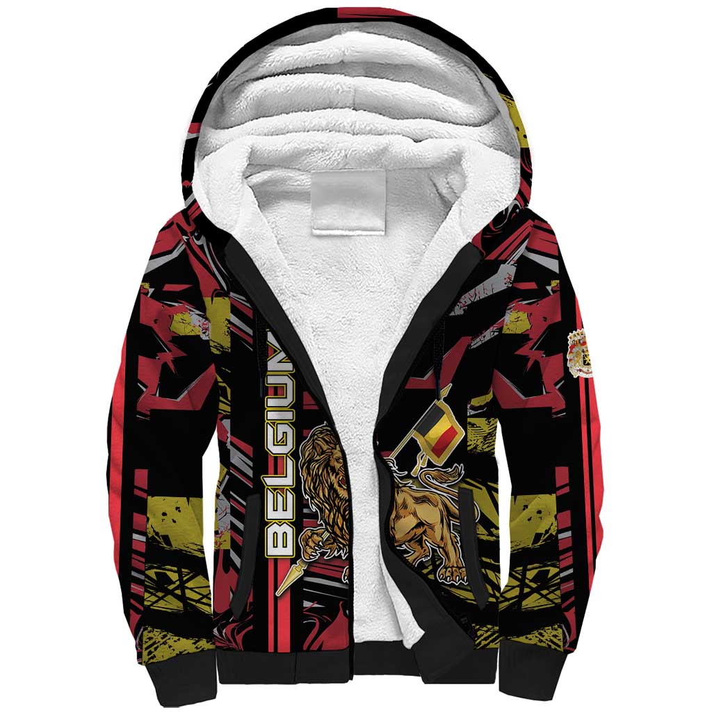 Personalized Belgium Sherpa Hoodie Lion Holding Flag - Wonder Print Shop