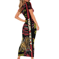 Personalized Belgium Short Sleeve Bodycon Dress Lion Holding Flag - Wonder Print Shop