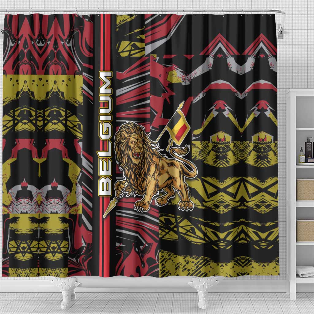 Belgium Shower Curtain Lion Holding Flag - Wonder Print Shop