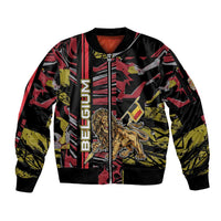 Personalized Belgium Sleeve Zip Bomber Jacket Lion Holding Flag - Wonder Print Shop