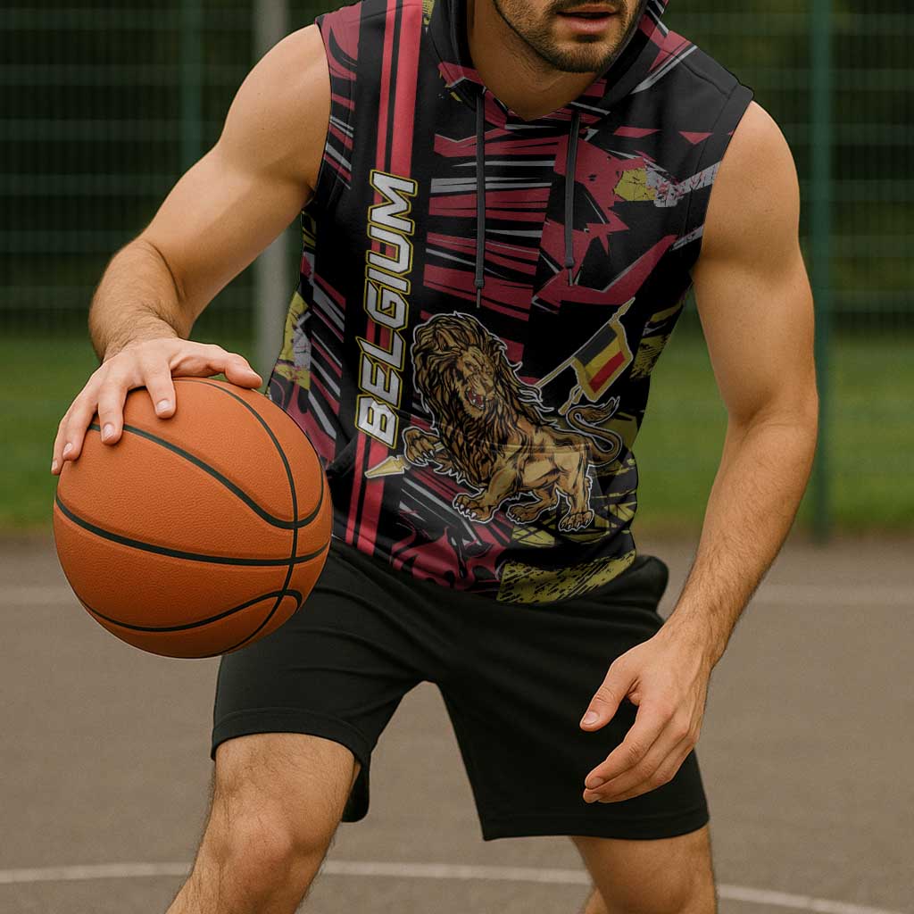 Personalized Belgium Sleeveless Hoodie Lion Holding Flag - Wonder Print Shop
