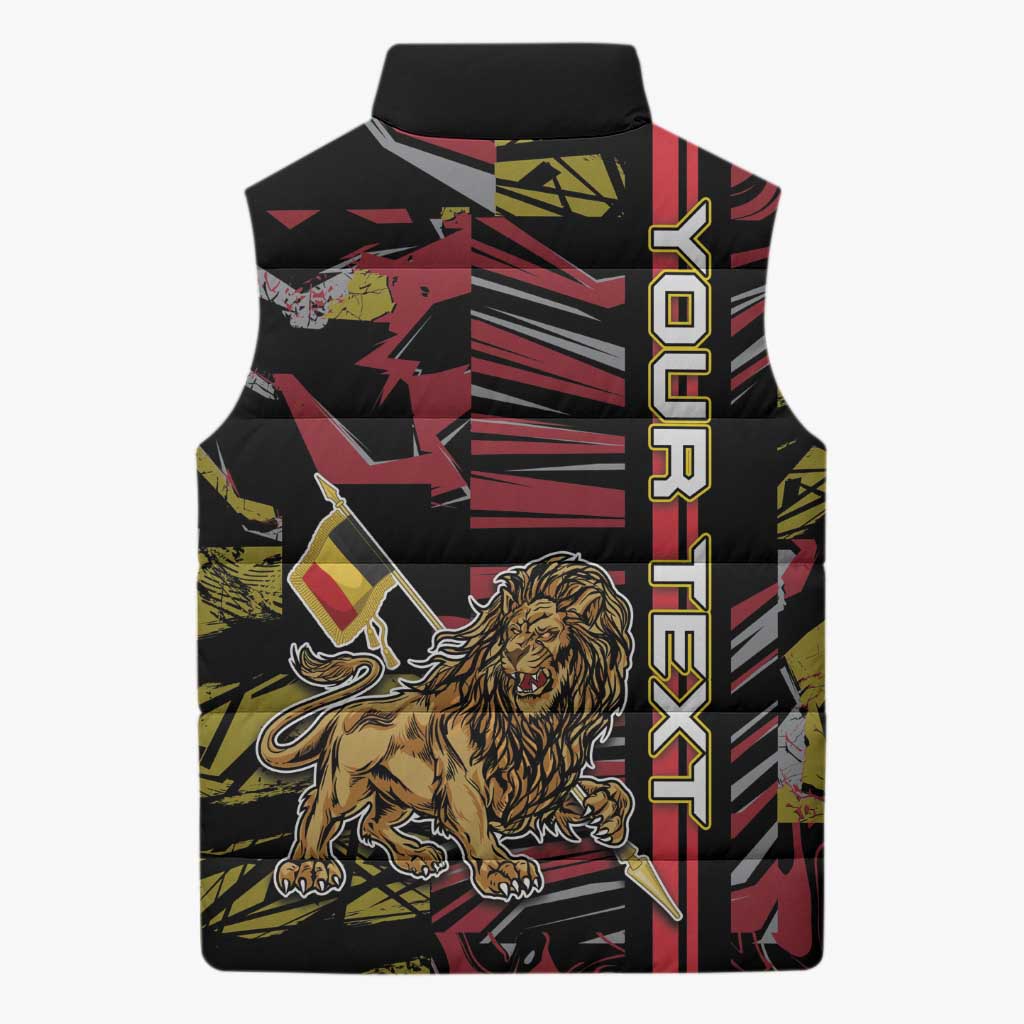 Personalized Belgium Sleeveless Puffer Jacket Lion Holding Flag - Wonder Print Shop