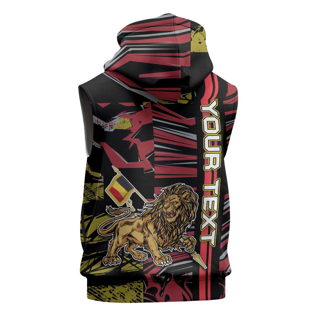 Personalized Belgium Sleeveless Zip Hoodie Lion Holding Flag - Wonder Print Shop