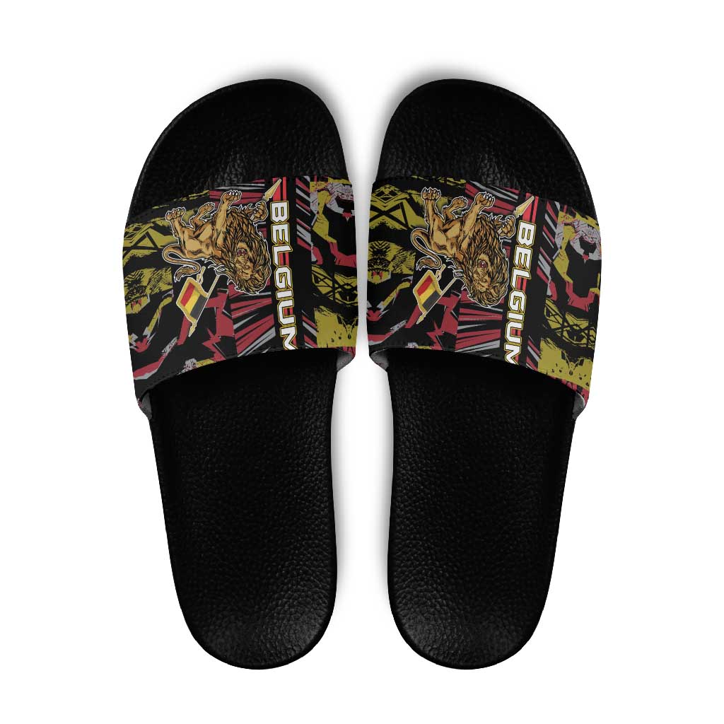 Belgium Slide Sandals Lion Holding Flag - Wonder Print Shop