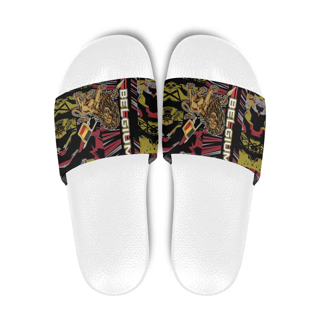 Belgium Slide Sandals Lion Holding Flag - Wonder Print Shop