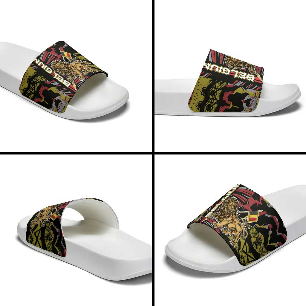 Belgium Slide Sandals Lion Holding Flag - Wonder Print Shop