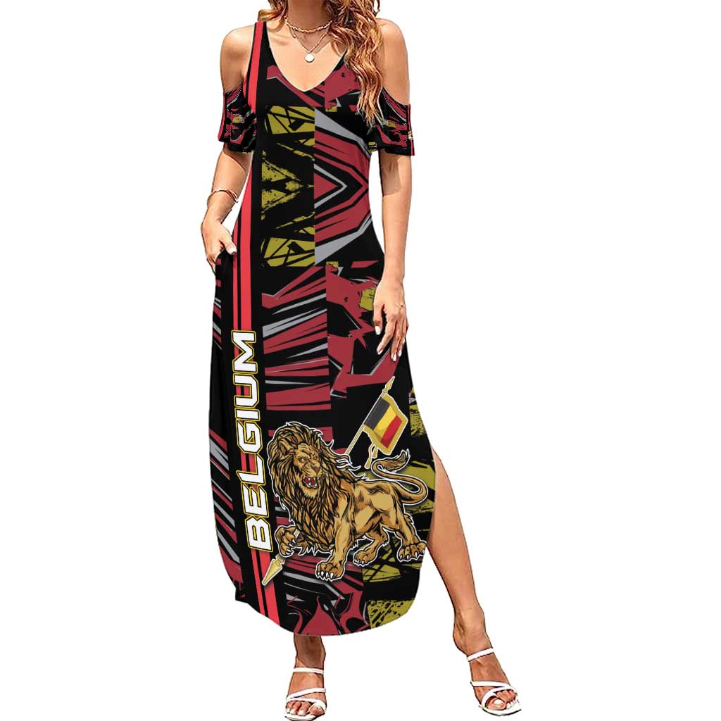 Personalized Belgium Summer Maxi Dress Lion Holding Flag - Wonder Print Shop