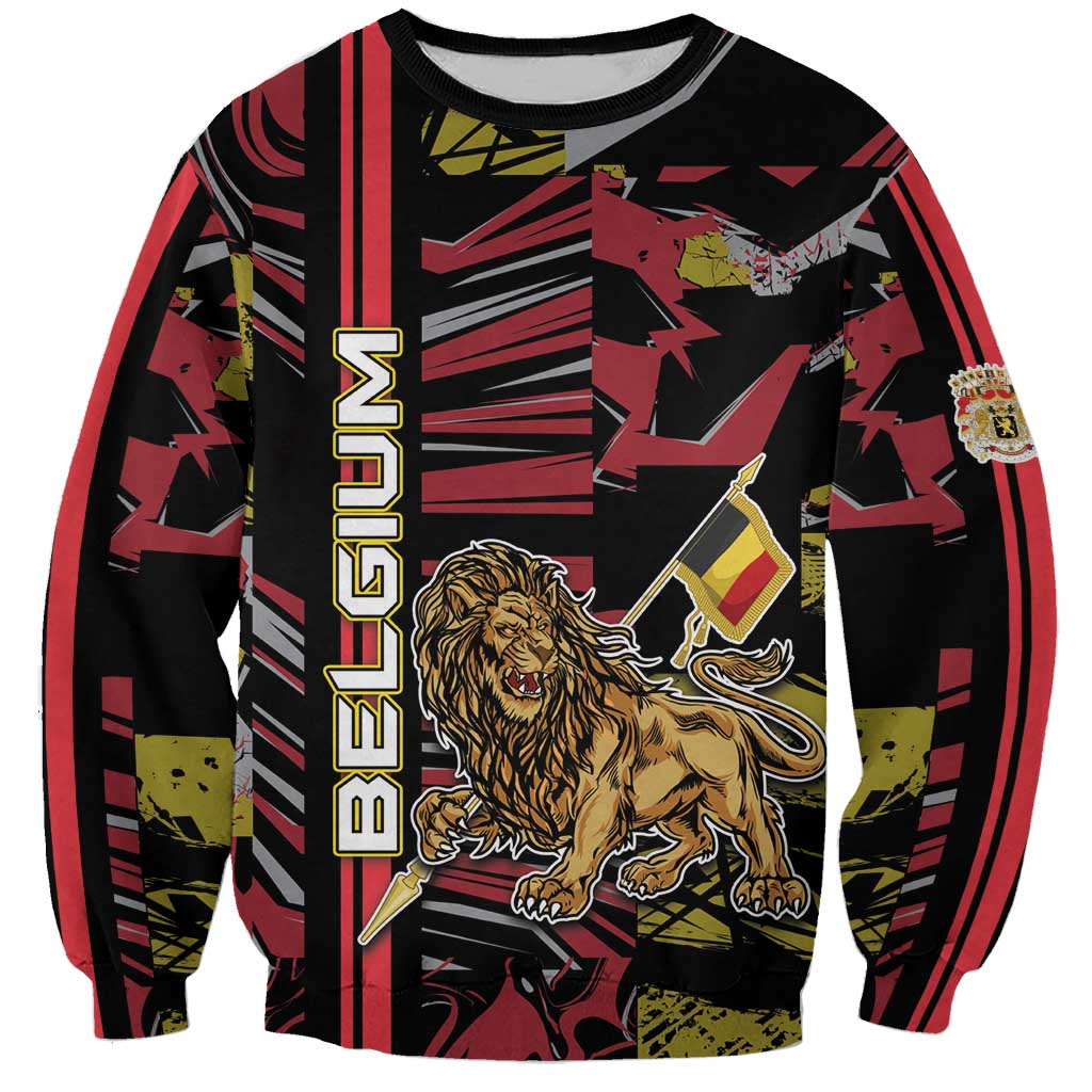 Personalized Belgium Sweatshirt Lion Holding Flag - Wonder Print Shop