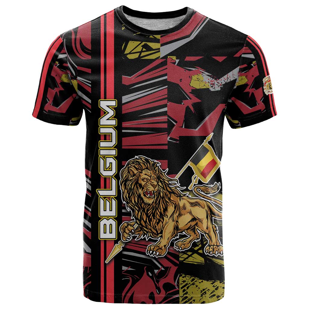 Personalized Belgium T Shirt Lion Holding Flag - Wonder Print Shop