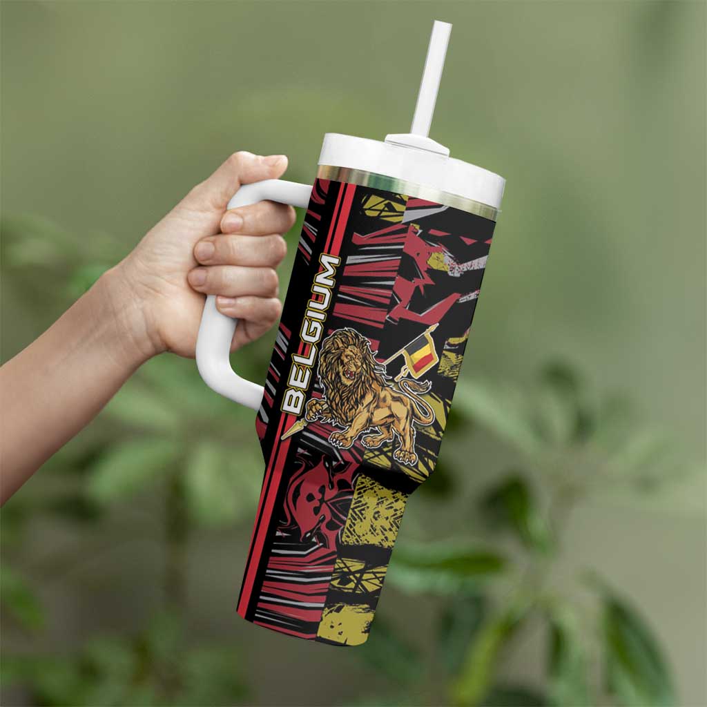 Personalized Belgium Tumbler With Handle Lion Holding Flag - Wonder Print Shop