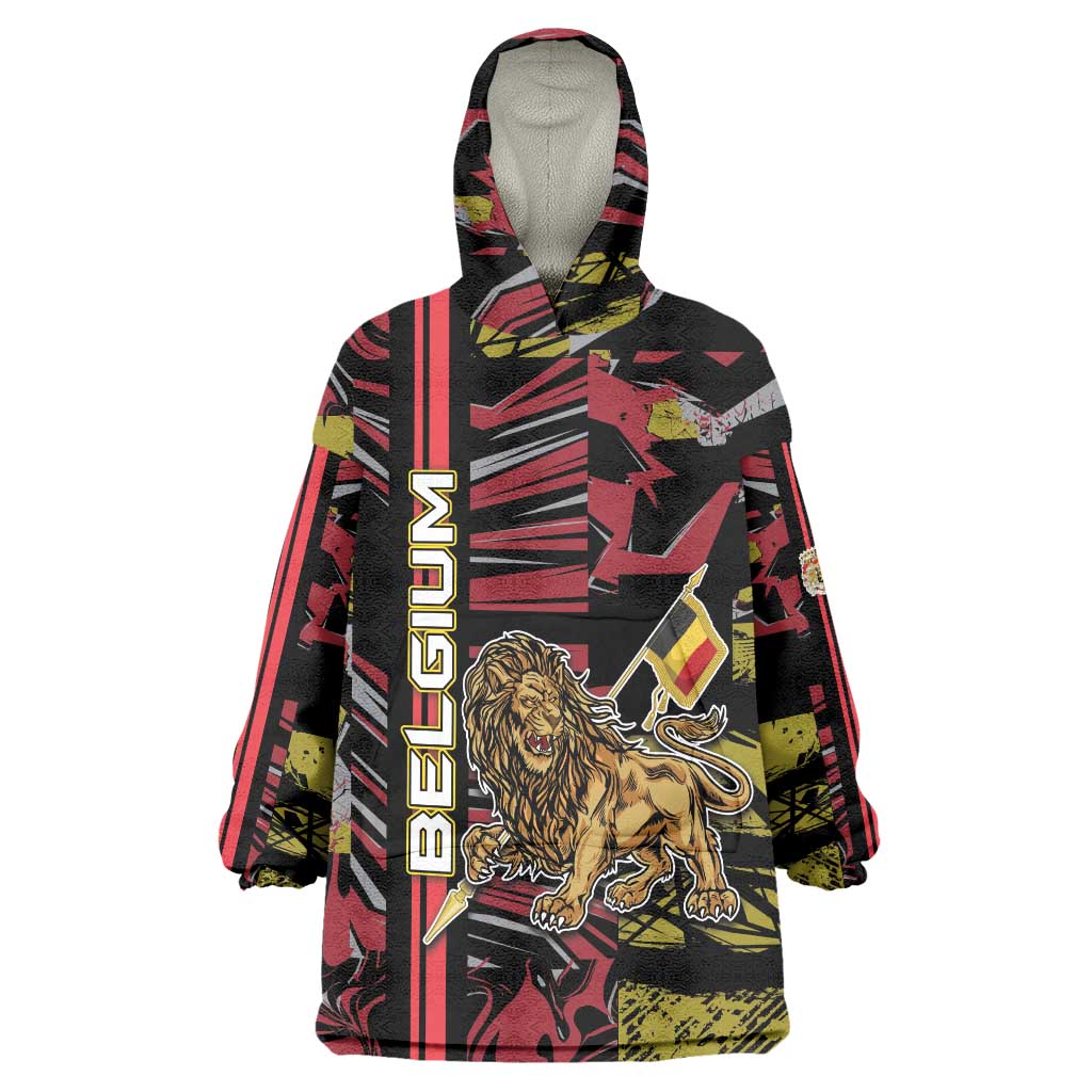 Personalized Belgium Wearable Blanket Hoodie Lion Holding Flag - Wonder Print Shop