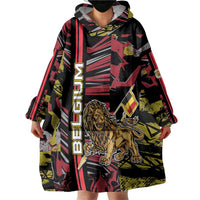Personalized Belgium Wearable Blanket Hoodie Lion Holding Flag - Wonder Print Shop