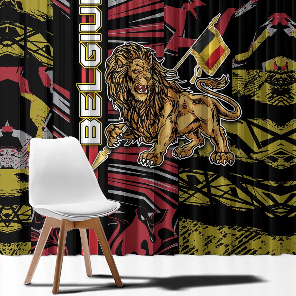 Belgium Window Curtain Lion Holding Flag - Wonder Print Shop