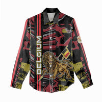 Personalized Belgium Women Casual Shirt Lion Holding Flag - Wonder Print Shop