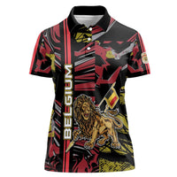 Personalized Belgium Women Polo Shirt Lion Holding Flag - Wonder Print Shop