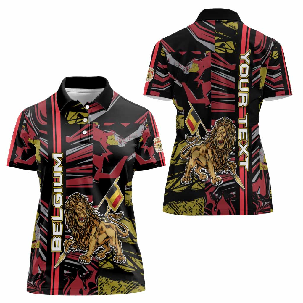 Personalized Belgium Women Polo Shirt Lion Holding Flag - Wonder Print Shop