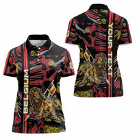 Personalized Belgium Women Polo Shirt Lion Holding Flag - Wonder Print Shop