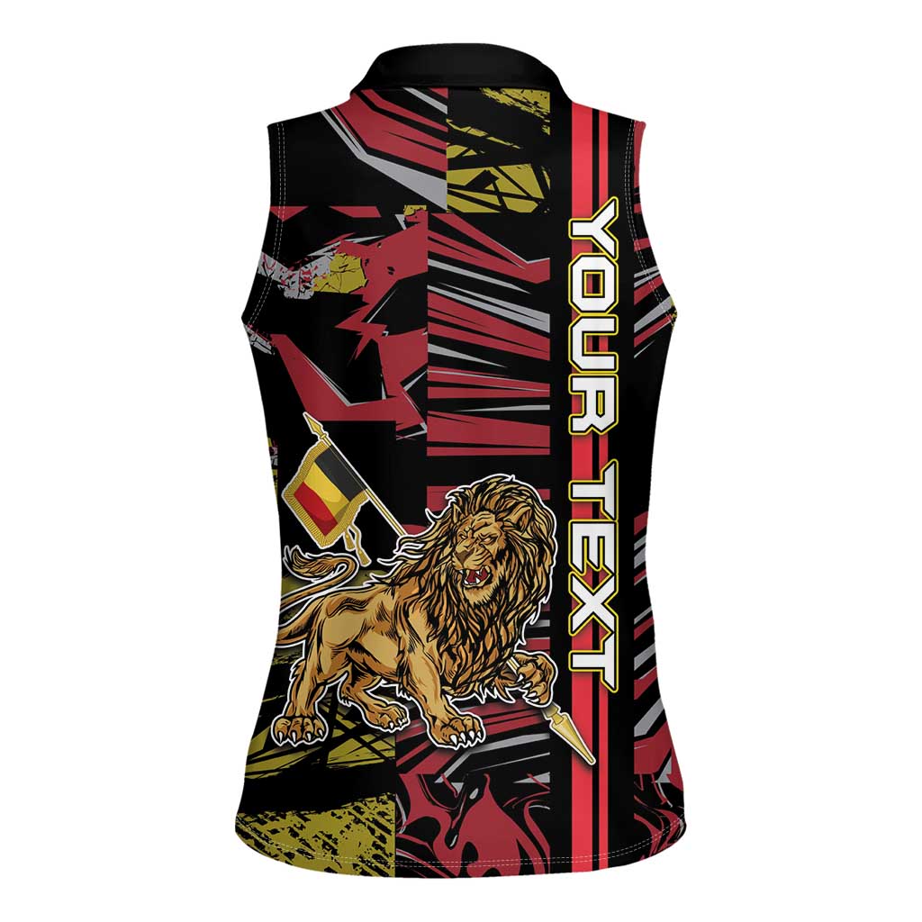 Personalized Belgium Women Sleeveless Polo Shirt Lion Holding Flag - Wonder Print Shop