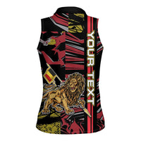 Personalized Belgium Women Sleeveless Polo Shirt Lion Holding Flag - Wonder Print Shop
